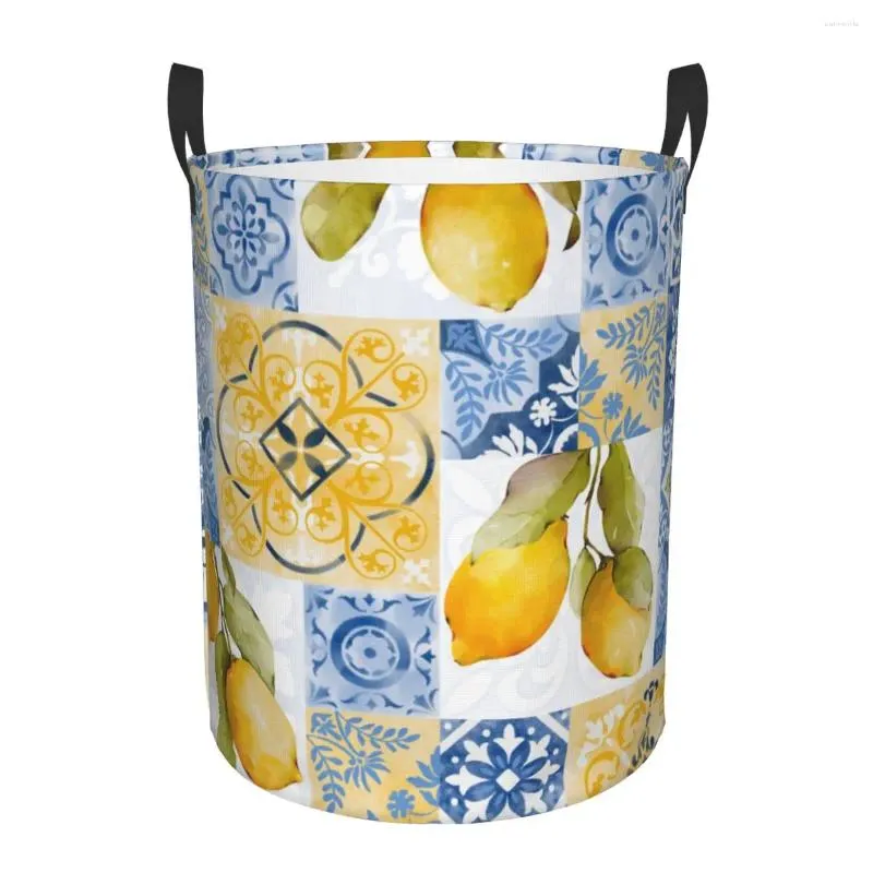 Sacs à linge carreaux méditerranéens été fruits citrons panier pliable vêtements jouet panier bac de rangement pour enfants pépinière