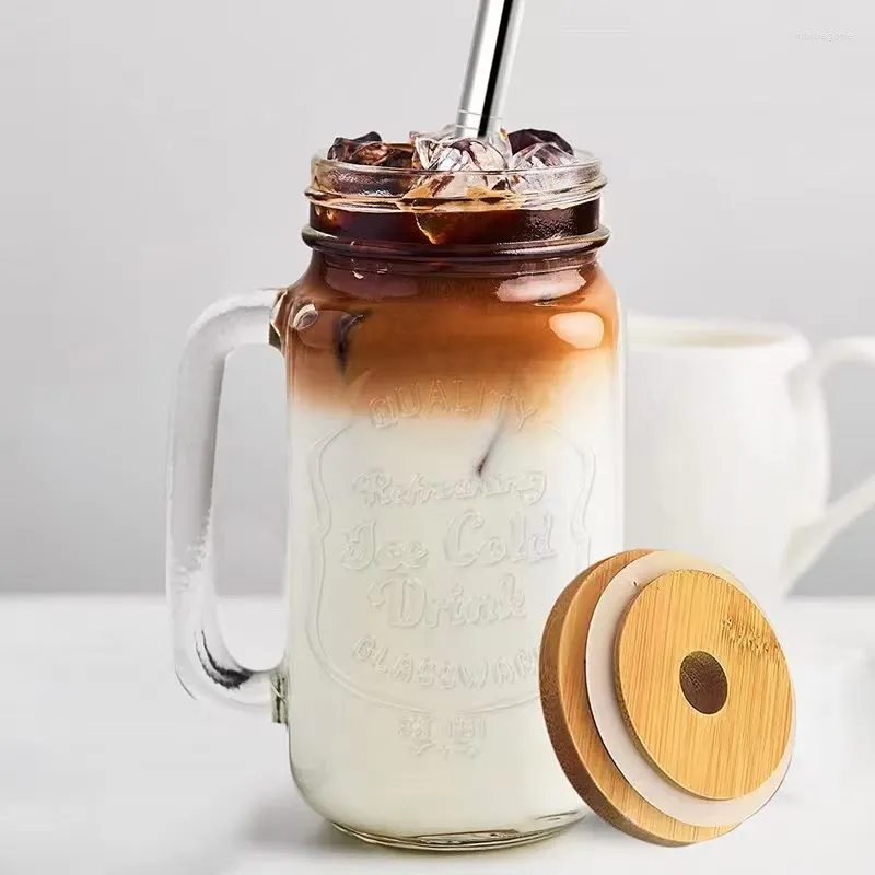 Wijnglazen 700 ml Herbruikbare Glazen Beker Met Stro Drinken Sap Fles Bamboe Deksel Mason Jar Cups Voor Melk Koffie