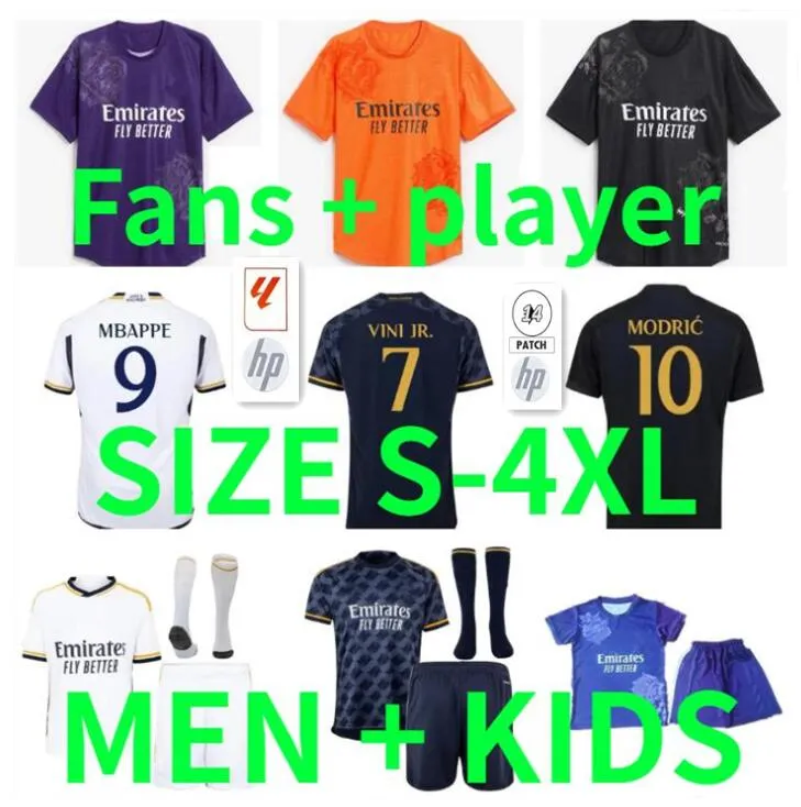 Bellingham Soccer Jerseys 4ème Violet 23 24 25 Tchouameni Mbappe Chemise de football Camavinga Asensio Modric 2023 2024 VINI JR Real Madrid Hommes Kit Enfants Version Joueur