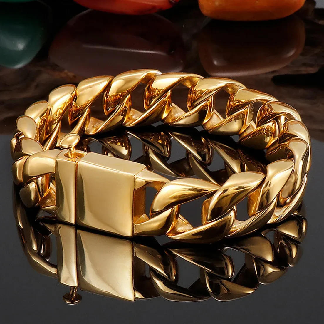 Bracelets Bracelets Hip Hop Gold Color Cuban Link Chain 316L Stainless Steel Bracelet For Male Jewelry Dropshipping