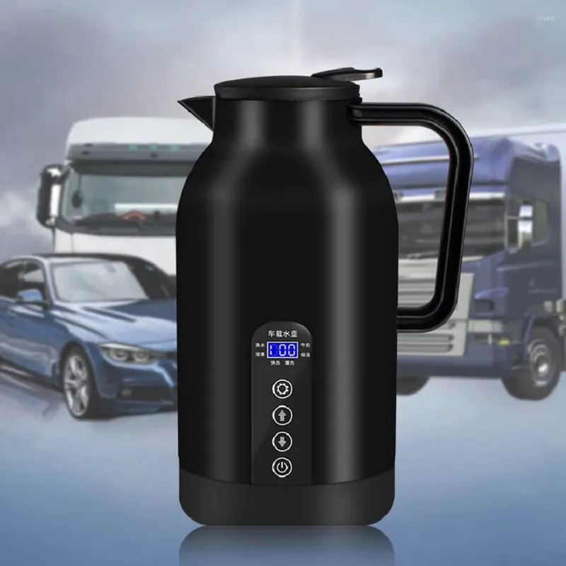 Su Şişeleri Araç Elektrikli Isıtma Kupası Taşınabilir 1300ml 12/24V Otomatik Su Isıtıcısı Akıllı Sıcaklık Kontrolü LCD Ekran Kahve Sütü içecekleri