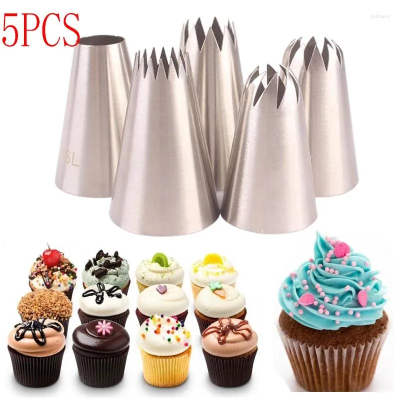 Ferramentas de cozimento 5 unidades/pacote grandes dicas de tubulação conjunto de aço inoxidável russo kit bicos de gelo pastelaria cupcakes bolos biscoitos decoração