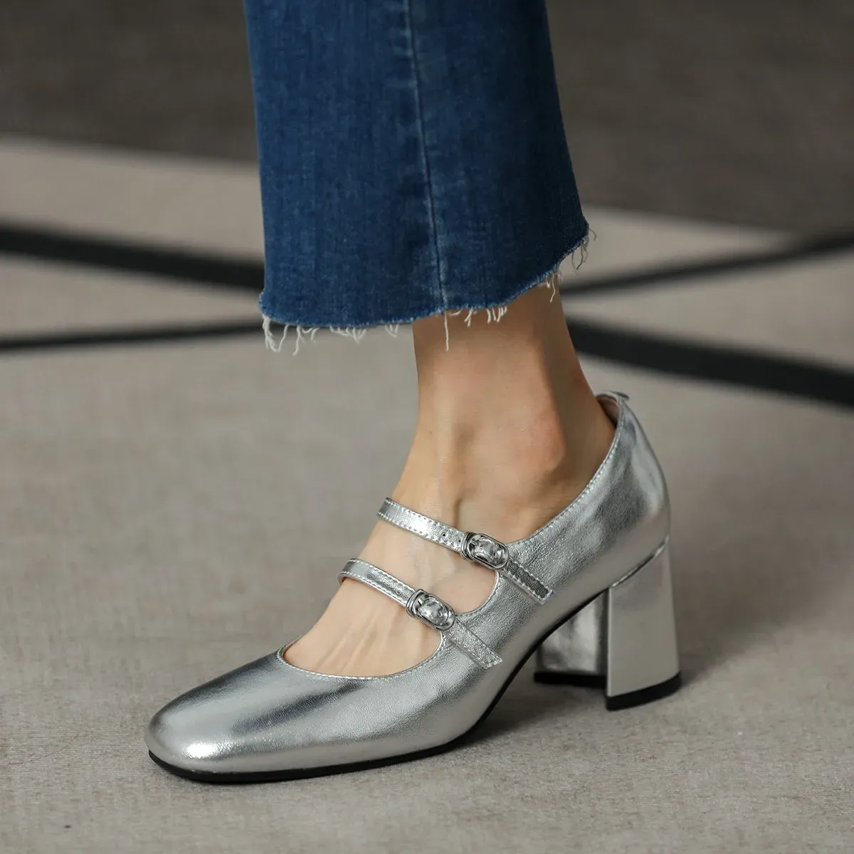 新品 POMUM&ARTS squaretoe maryjane pumps M Women Pumps Mary Jane SquareToe Spring Atumn Patent From