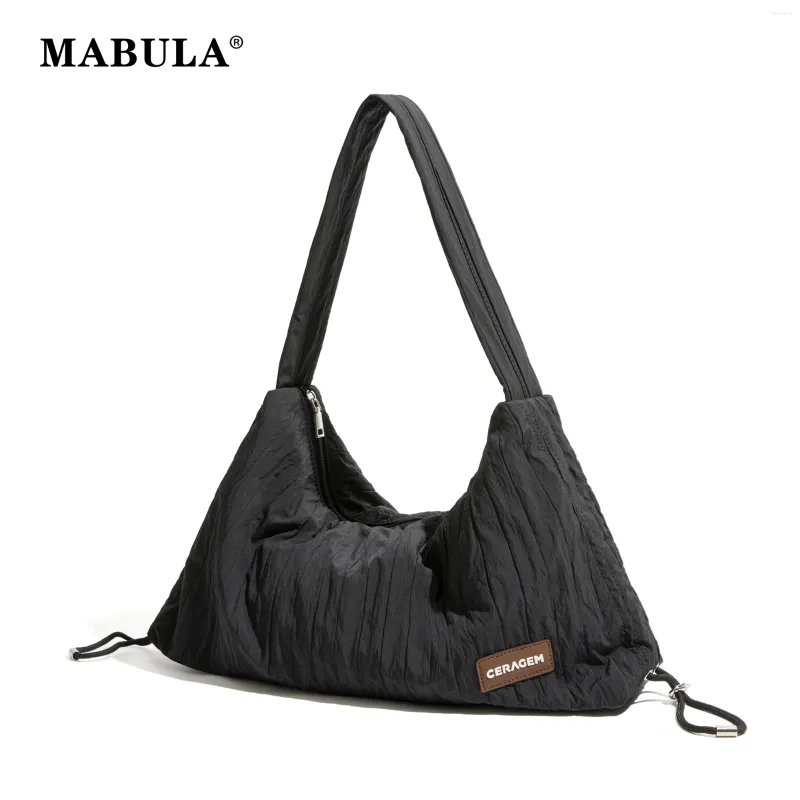 Kvällspåsar Mabula Ultra Thin Pleated Women's Nylon Shoulder Bag Simple Brown Single Hobo Purse mode Portable Casual Handväska