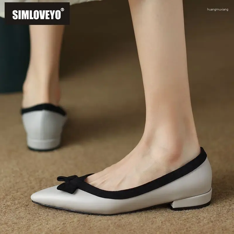 Sapatos casuais simloveyo marca feminina apartamentos 32 33 dedo do pé apontado deslizamento em bowknot cor misturada tamanho grande 41 42 43 macio elegante feminino primavera