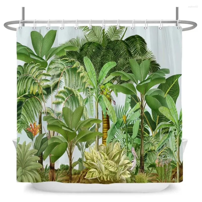 Duschvorhänge, Badezimmer-Dekoration, Vorhang, tropische Pflanze, Blatt, Palme, 3D-Druck, wasserdichter Stoff mit 12 Haken
