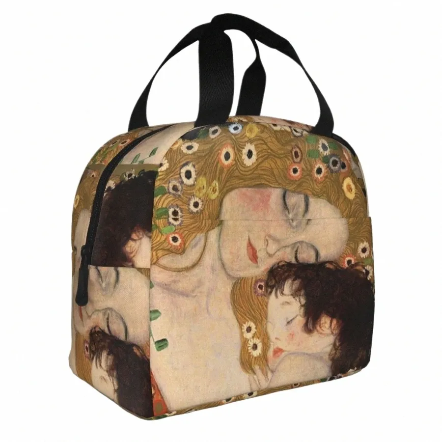Густав Климт Фрейас Изолированные сумки для обеда Сумка-холодильник Контейнер для еды Мать и ребенок Герметичный ланч-бокс Tote Сумки для хранения продуктов v6uM #