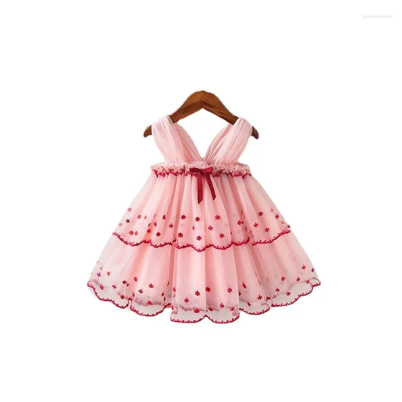 Flicka klänningar sommar söt ärmlös rem tyll baby klänning första födelsedagsfest prinsessan småbarn kläder 1-4t cl882