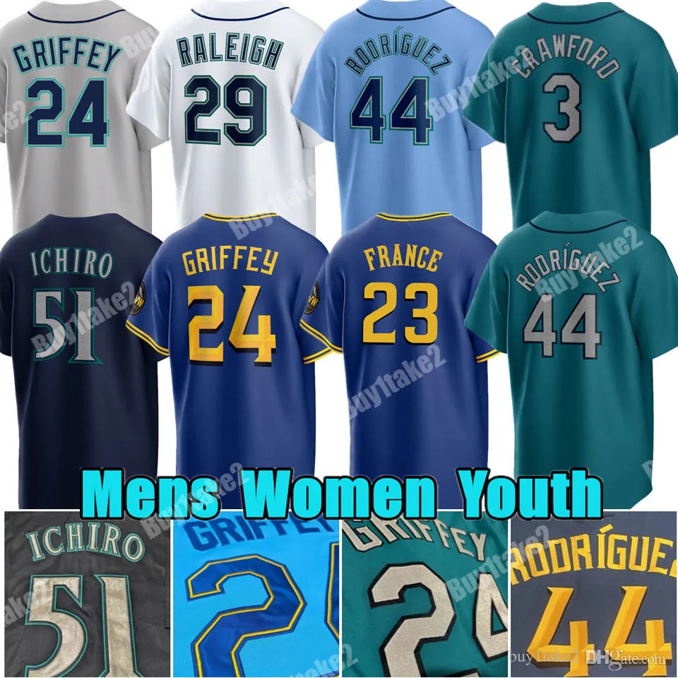 Benutzerdefiniertes Ken Griffey Jr. Julio Rodriguez Baseballtrikot JP Crawford Seattle Edgar Martinez Suzuki Ichiro Jorge Polanco Mariners Mitch Garver George Kirby Cal Raleigh