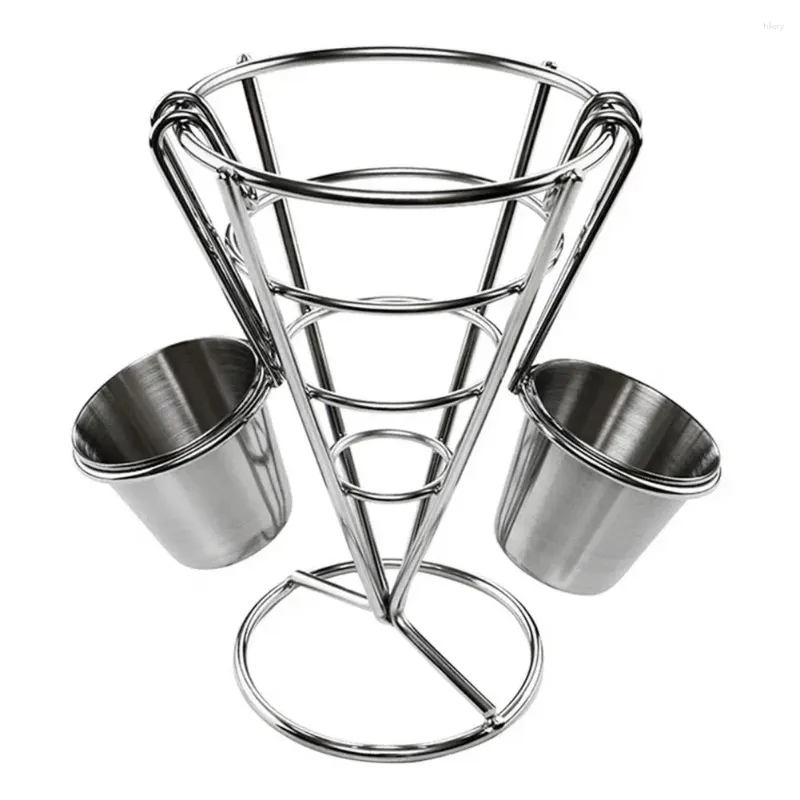 Kitchen Storage Chicken Wings Holder Durable Metal Fries Stand With Cup Rust-proof Chip Cone Basket Fry For Food Appetizers Snacks