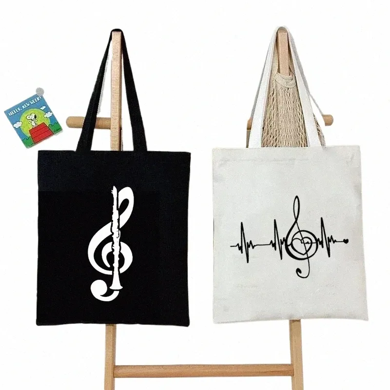 women Handbags Music Note Heartbeat Canvas Bag Funny Handbag for Teen Fi Tote Bag Design Brand Side Bag for Ladies f1T9#