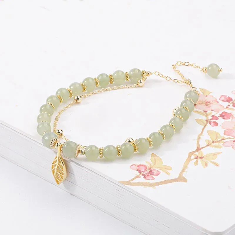 Armbänder goldene Farbe für Frauen Hetian Jade Armband Blätter Doppelschicht Schmuck Mädchen Geschenke Mode einfache Ggirl -Handschmuck