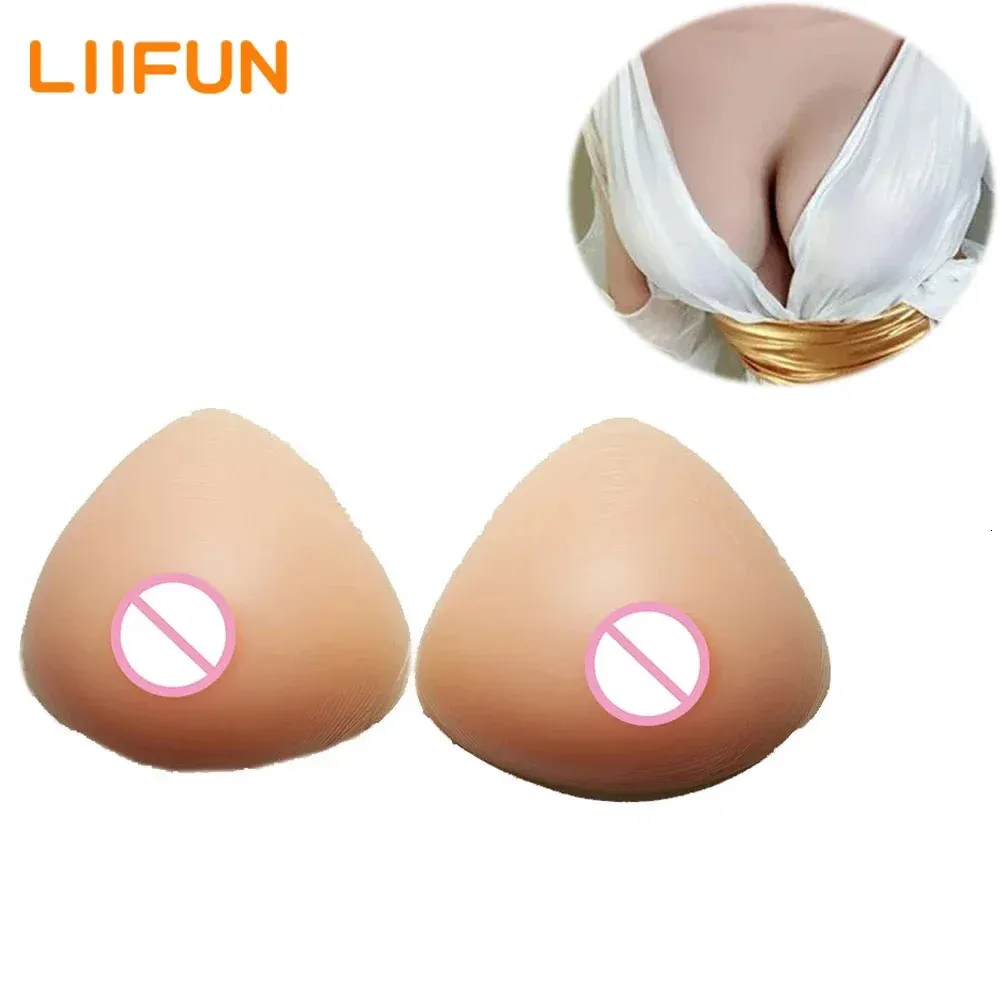 Liifun Triangle Silicone False Breast Pad Realistic Fake Boobs BH för Transvestis Drag Queen Crossdresser Crossdressing Cosplay 240323