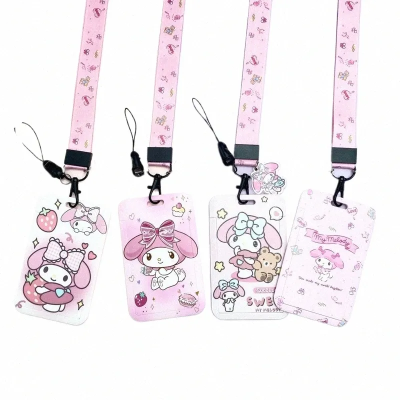 Pink My Melody ID Badge Holder Neck Strap Pendant Subway Door Card Holders Lanyards Girls Lanyard Certential Holder A4HB#