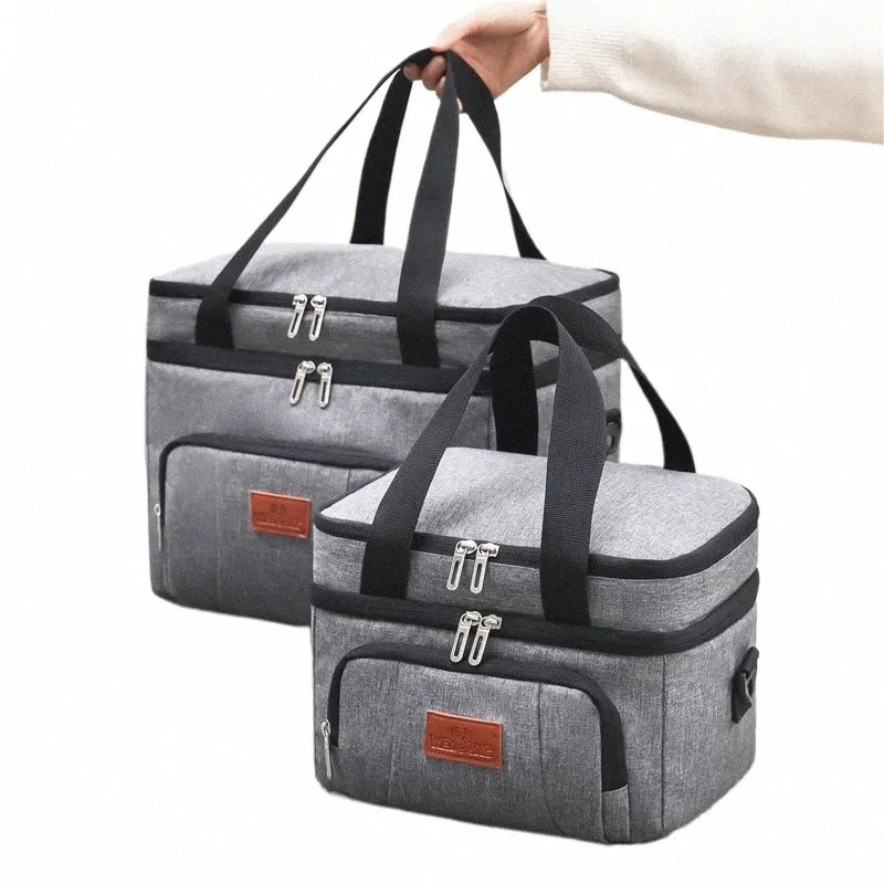 Multifonctionnel double couches fourre-tout refroidisseur sacs à lunch pour femmes hommes grande capacité voyage pique-nique boîte à lunch avec bandoulière 10eV #