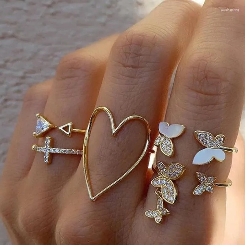 Cluster Rings 10PCS Vintage Gold Color Ring Creative Retro Joint Star Moon Set Love Pearl Leaves Finger Simple Fashion Jewelry