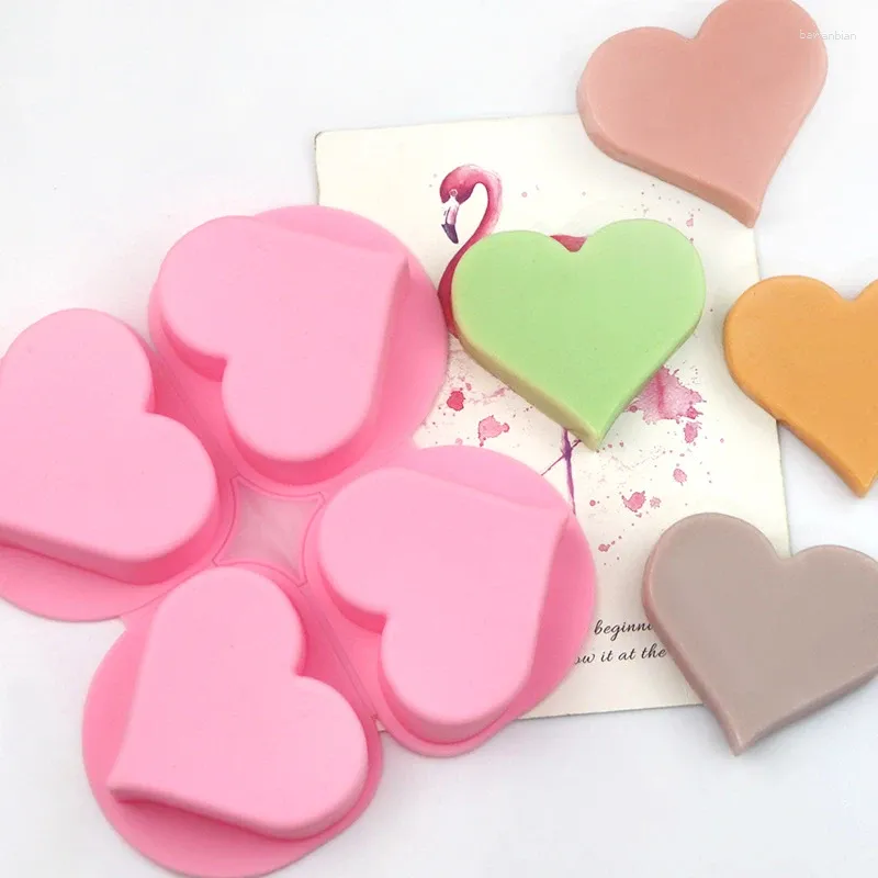 Baking Moulds 4 Cavities Valentine Heart Silicone Soap Mold DIY Love Making Chocolate Cake Gifts Craft Supplies Home Decor