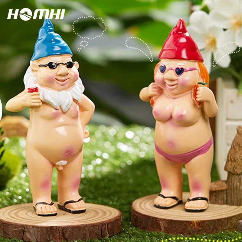Miniaturas homhi impertinente nu gnome estátua jardim ao ar livre engraçado gramado sexy decoração ornamentos inapropriado casal bêbado pequena estatueta hbj026
