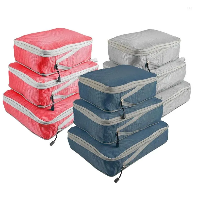 Plunjezakken 3 stuks/set samendrukbare verpakking reisopslagblokjes waterdichte koffer nylon draagbaar met handtas bagage-organizers