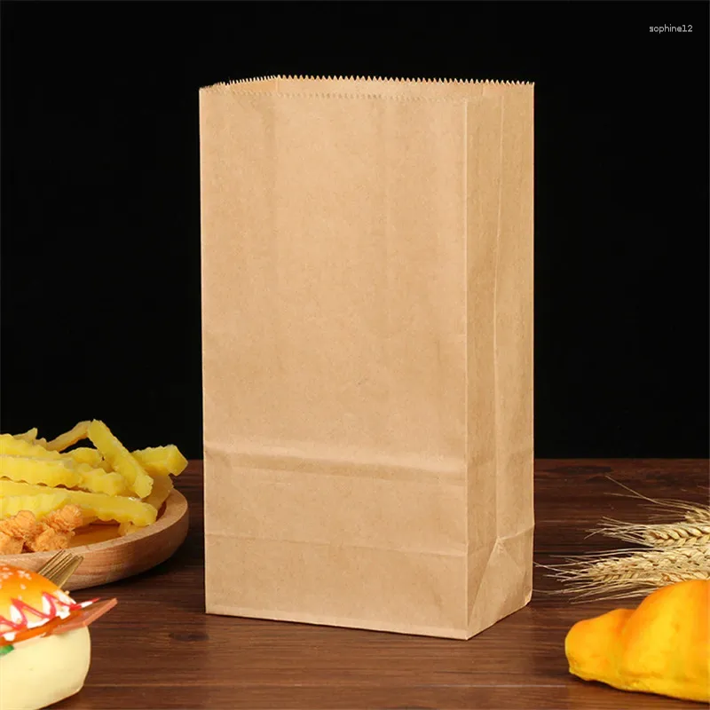 Presentförpackning 50st 18 9 5cm Brown Kraft Paper Bread Bags Cookie Snack Baking Packag Packing Biscuits Food Takeout miljövänlig väska