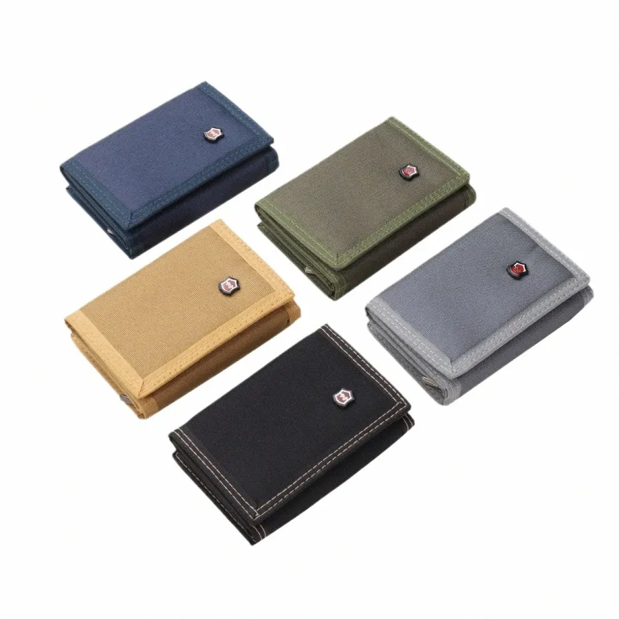 Porte-monnaie 3 fois pour hommes Portefeuille en toile de couleur unie avec paquet de cartes Velcro Fi 97Va #