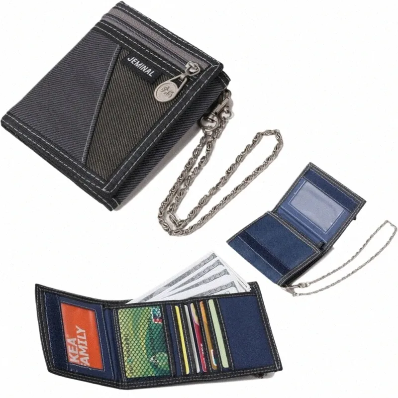 2020 NEW FI MEN BOYS BOYS GIRLS PLAIN CANVAS TRI-FOLD WALLET CARD CチェーンK8FC＃