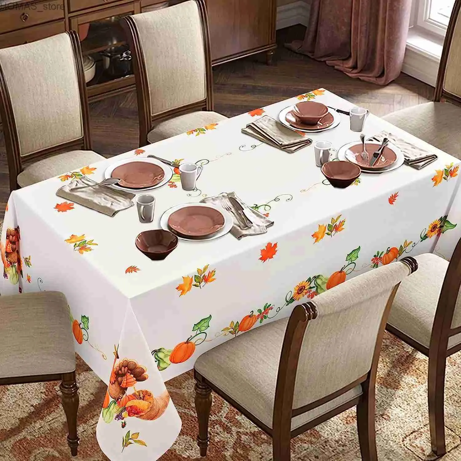 Tafelkleed herfst Thanksgiving pompoen esdoorn blad rechthoek tafelkleden feestdecoraties herbruikbare waterdichte tafelkleed eettafel decor y240401