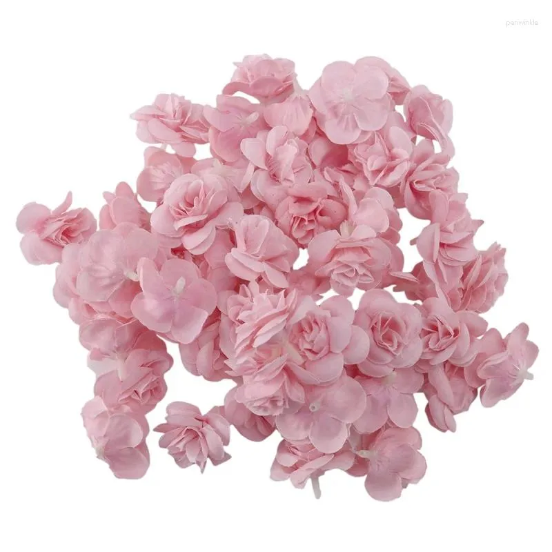 Flores decorativas 50 pcs rosas de seda artificial cabeça de flor decoração de festa de casamento em massa - varejo rosa