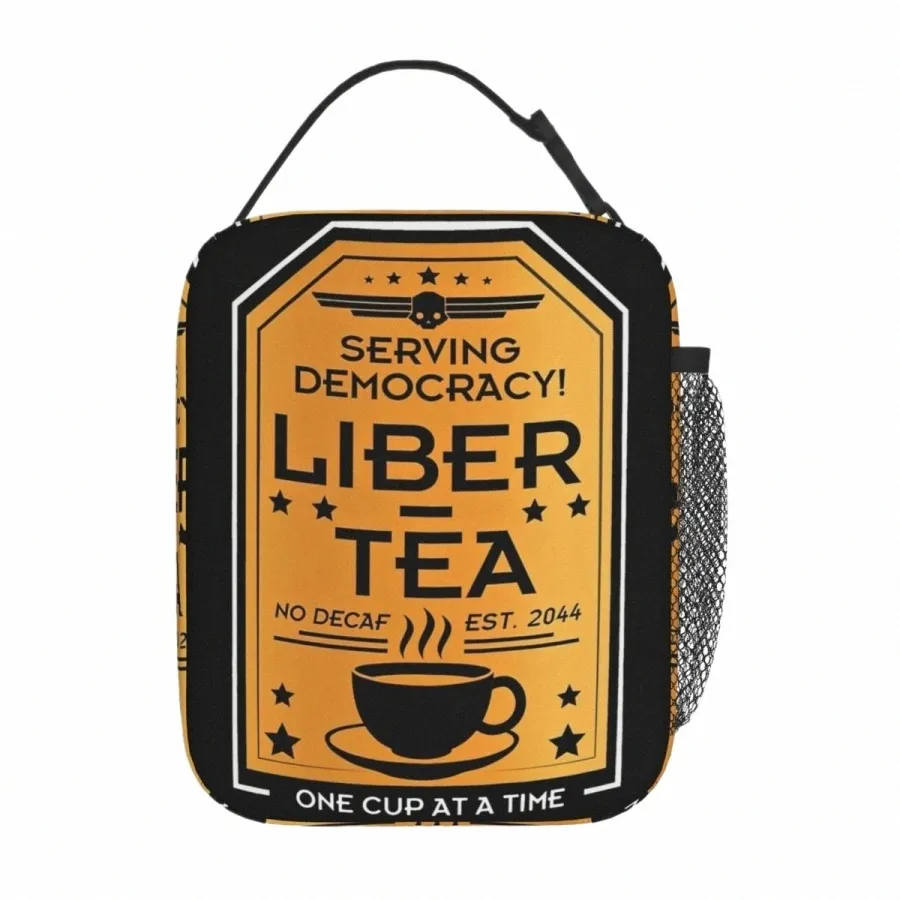 Helldivers 2 Liber Tea Merch Изолированная сумка для обеда для уличной чашки Liber-Tea Food Box Портативный термохолодильник Bento Box Z0EV #