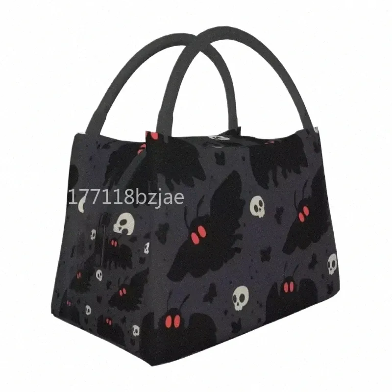 mothman Tragbare Lunchboxen für Damen, Nachtgrau, Totenkopf-Motte, Thermo-Kühler, isolierte Lebensmittel-Lunch-Tasche, Reisen, Arbeit, Pinic Container 56Go#