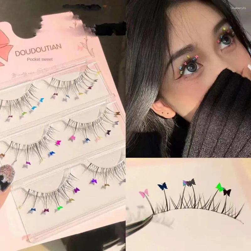 Faux Cils Amour Coeur Coloré Mignon Floret Naturel Pleine Bande Cils Bouclés Coloré Faux Outil De Maquillage Des Yeux