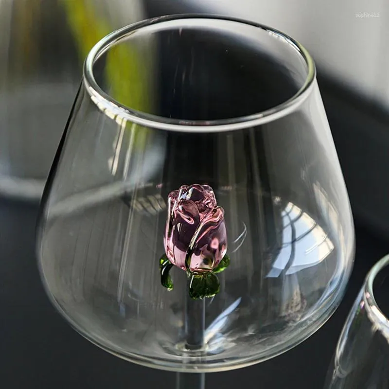 Vinglasögon gränsöverskridande Bordeaux White Goblet Red Glass Party Gift Creative Design Lovely Rose Flower Transparent färg