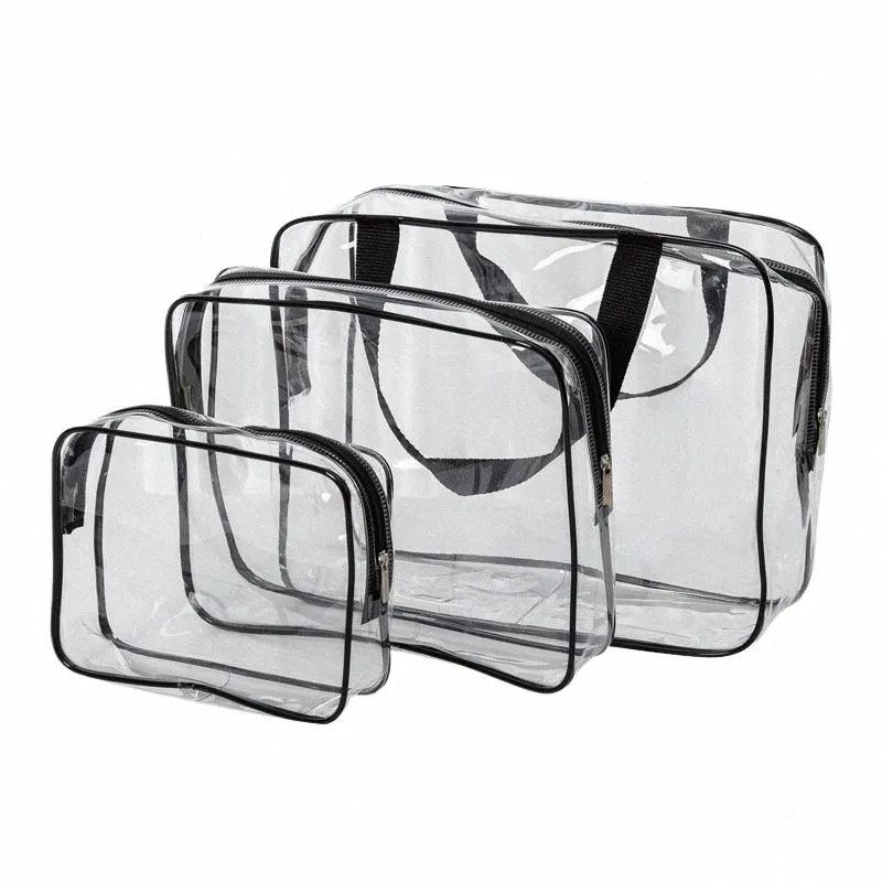 3st. Sätt transparent PVC toalettartiklar Vattentät badrumsförvaringspåse Travel Makeup Pouch Cosmetics Organizer Pouch Tote Påsar K4VT#