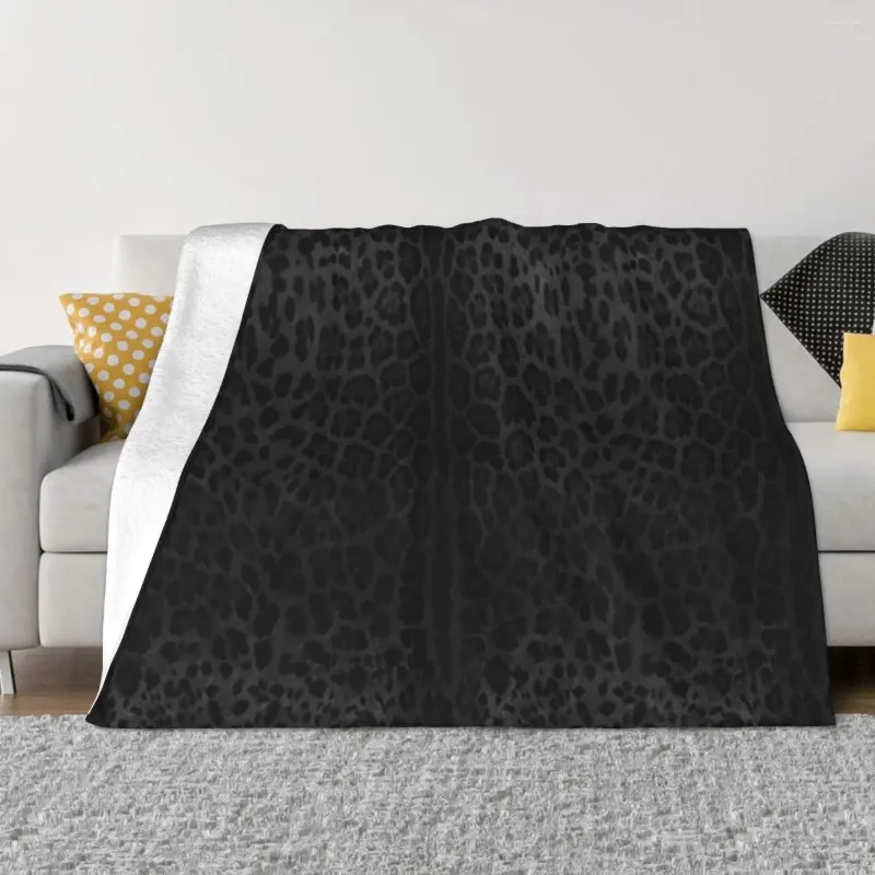 Coperte Coperta da tiro in pelle con stampa leopardata nera Calda invernale sottile