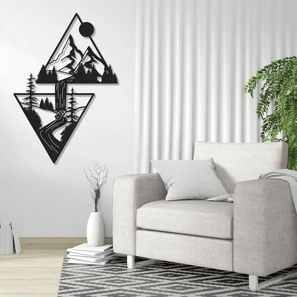 Scenery Theme Metal Wall Art Mountain Triangle Wall Decor For Living ...