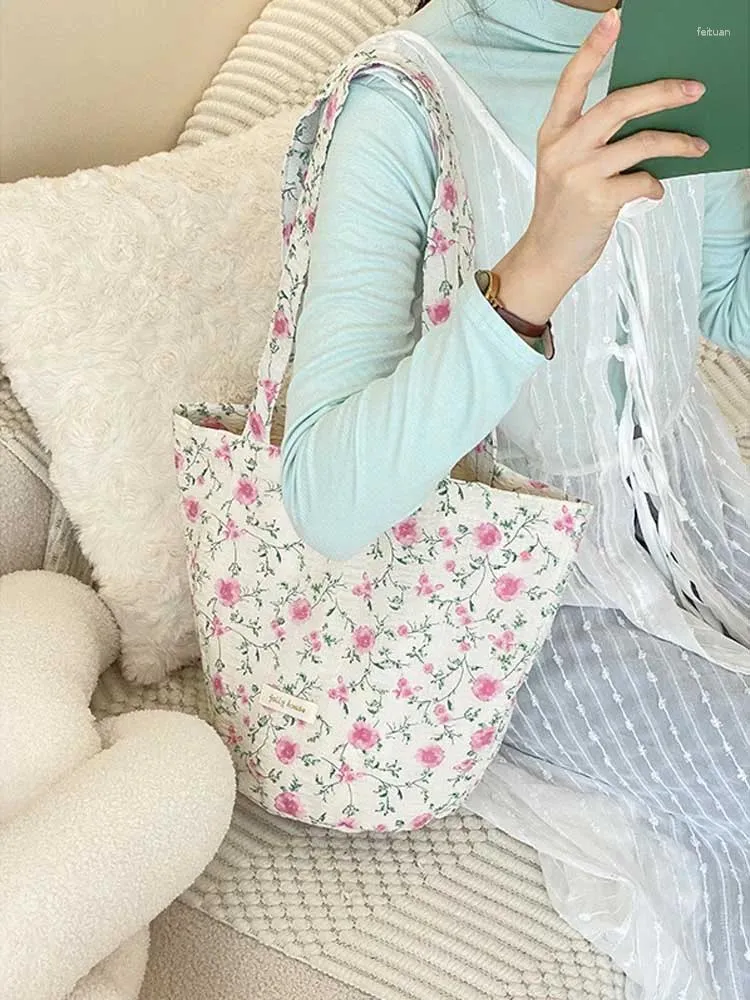 Shoulder Bags Hylhexyr Spring Pink Floral Canvas Bag Bucket Tote Handbag Large Capacity Fashion Versatile Girl Shopping