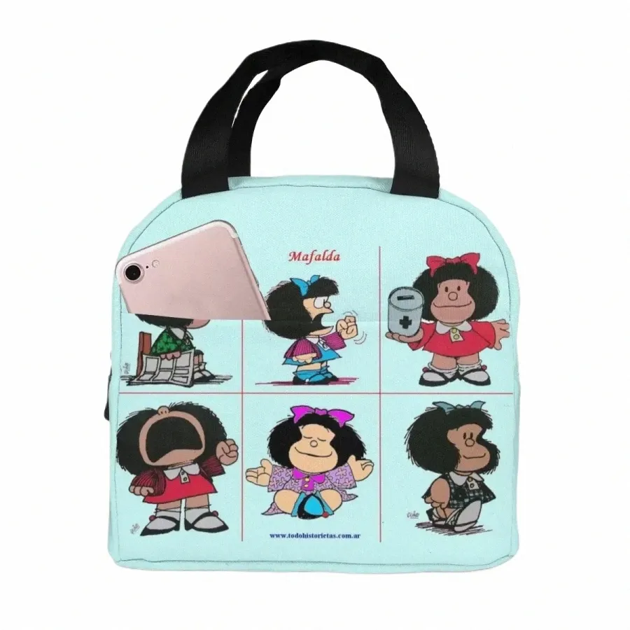 Mafalda Lunch Bag Kid Femmes Insulati Portable étanche pique-nique Coole sac petit déjeuner école sac alimentaire réutilisable Bento Box C2Wp #