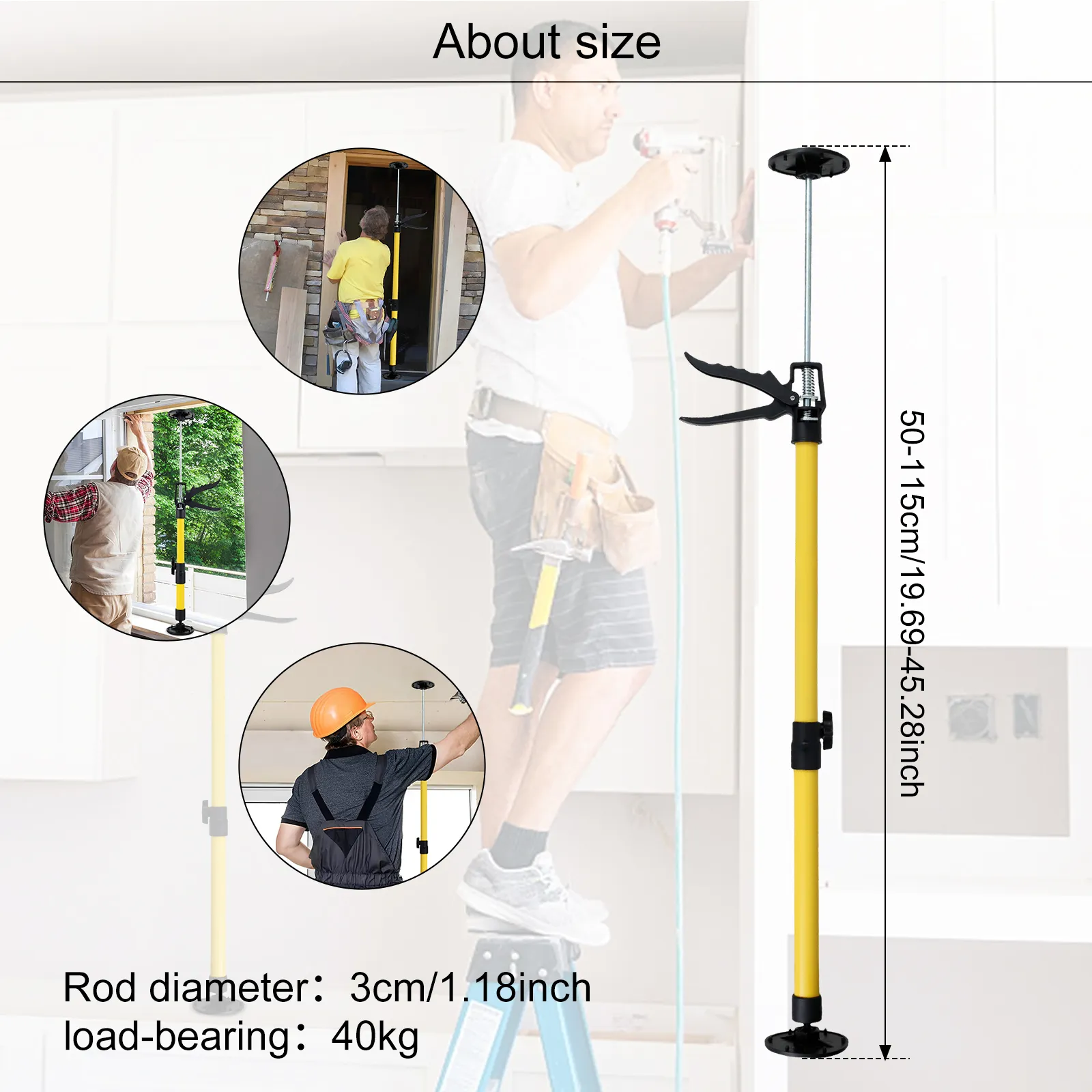 Telescopic Support Rod 40KG Capacity Adjustable Length Drywall Support ...