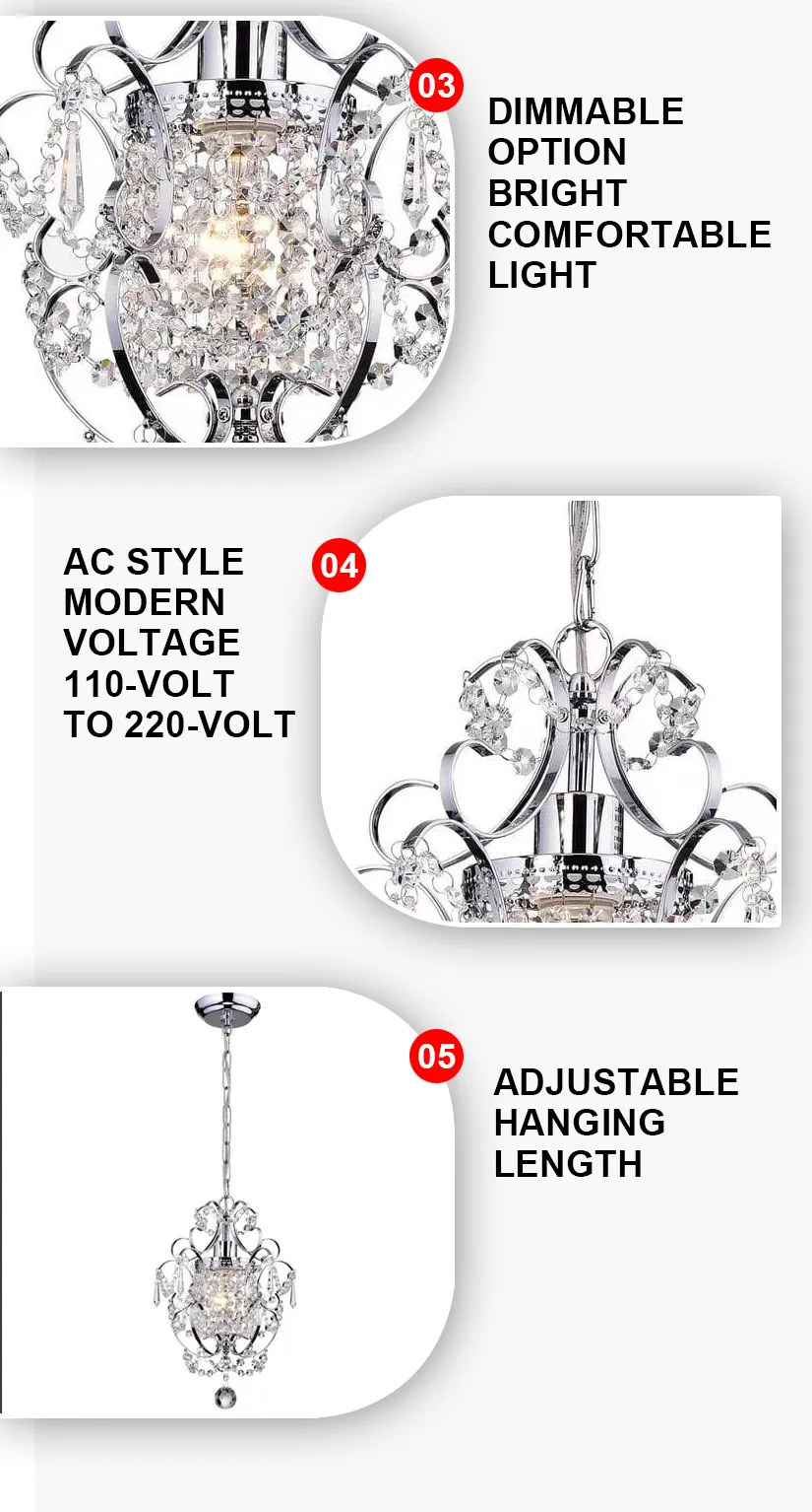 Chrome Mini Crystal Chandelier Pendant Light Elegant Kitchen Island And ...