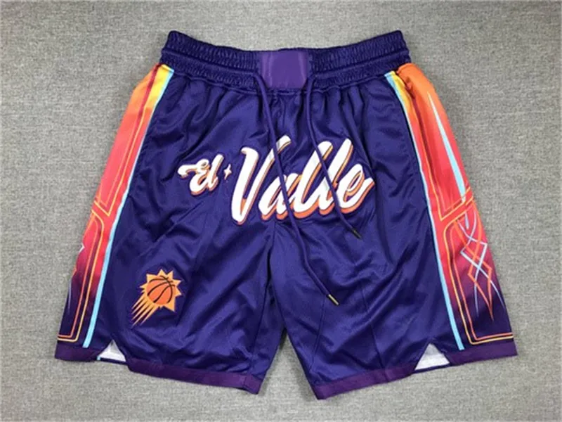 Mens''phoenix''suns''authentic Shortsバスケットボールレトロメッシュ刺繍カジュアルアスレチックジムチームショーツ05