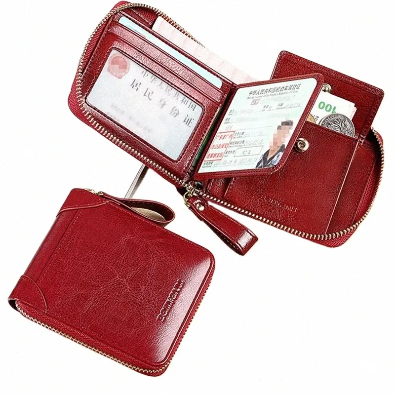 fi carteira feminina com zíper de luxo couro genuíno pequena moeda bolsas marca dobrável titular do cartão azul vermelho carteiras para mulher y8tB #