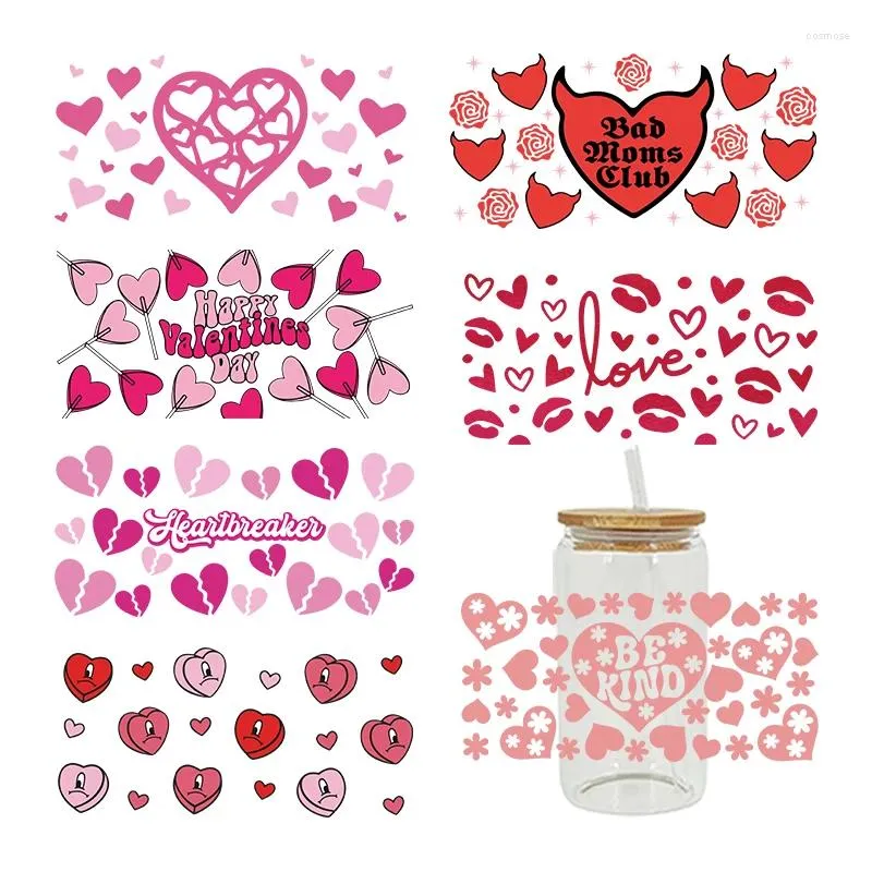 Adesivos de janela UV DTF Adesivo Tema de amor para os 16oz Libbey Óculos Envoltórios Copo Pode DIY À Prova D 'Água Fácil de Usar Decalques Personalizados D6170