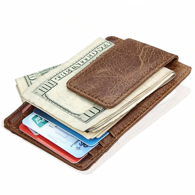 mey clip slim läder plånbok för män frt pocket rfid blockeringskorthållare med sällsynta jordartsmagneter 43AD#