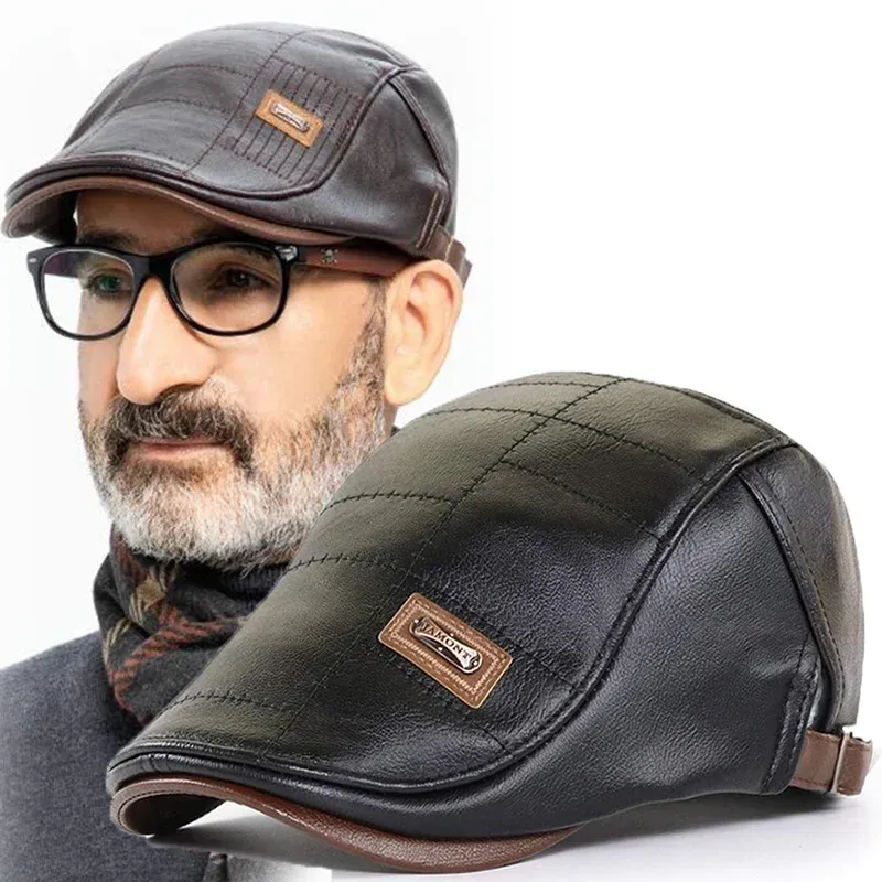 DHgate.com:Premium Leather Beret Hat: Adjustable & Warm Flat
