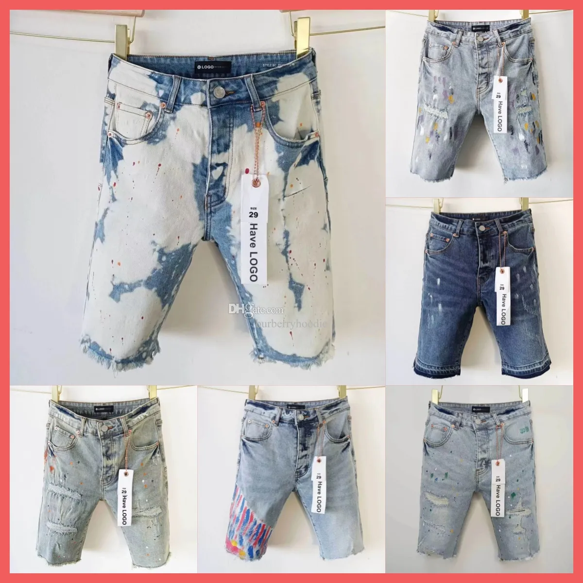 Lila jeans kort lila varumärkesdesigner jeans mäns shorts lila sommargrotta högkvalitativa broderade denim shorts mäns lila jeans