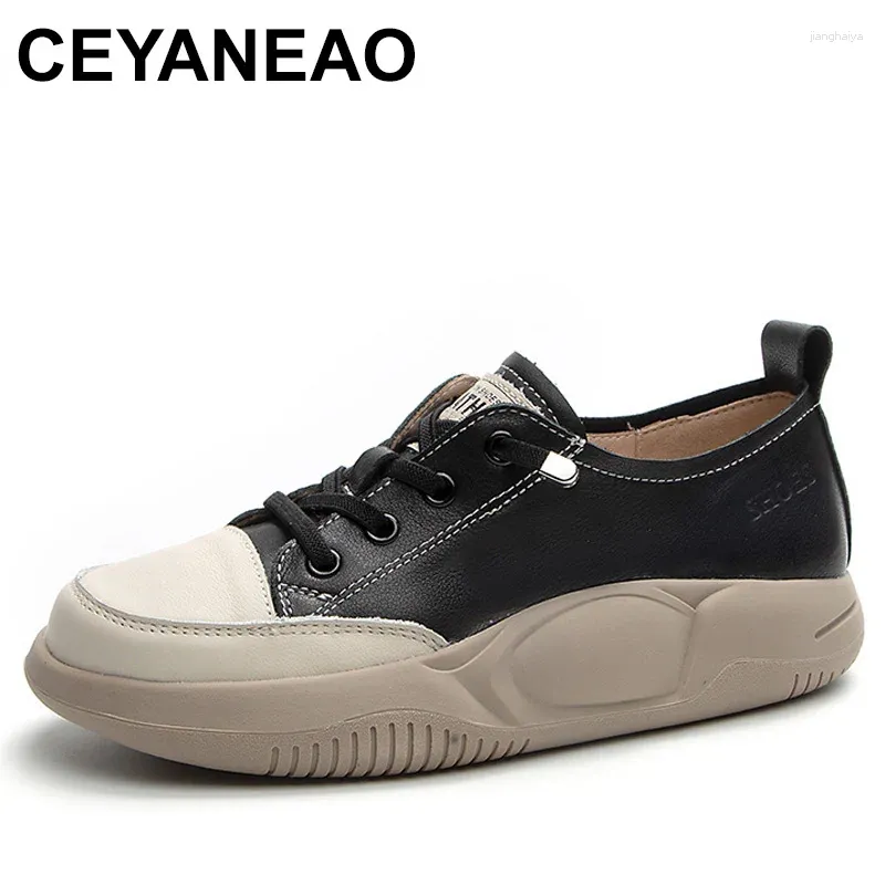 Casual Shoes Promotional Top Layer Cowhide Sneakers Women Trend Autumn Lace Up Breatble Spell Color