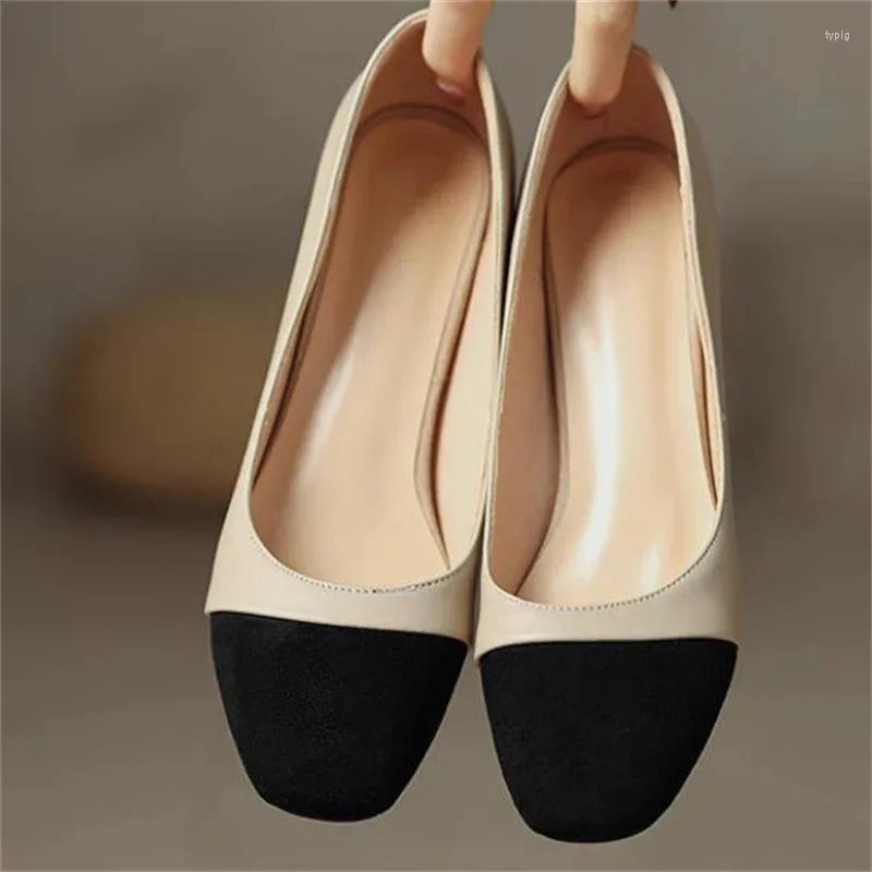 Chaussures habillées couleurs mélangées pour femmes orteils carrés dames lignes de couture femme peu profonde Zapatos Mujer cuir churry talons hauts pompes féminines