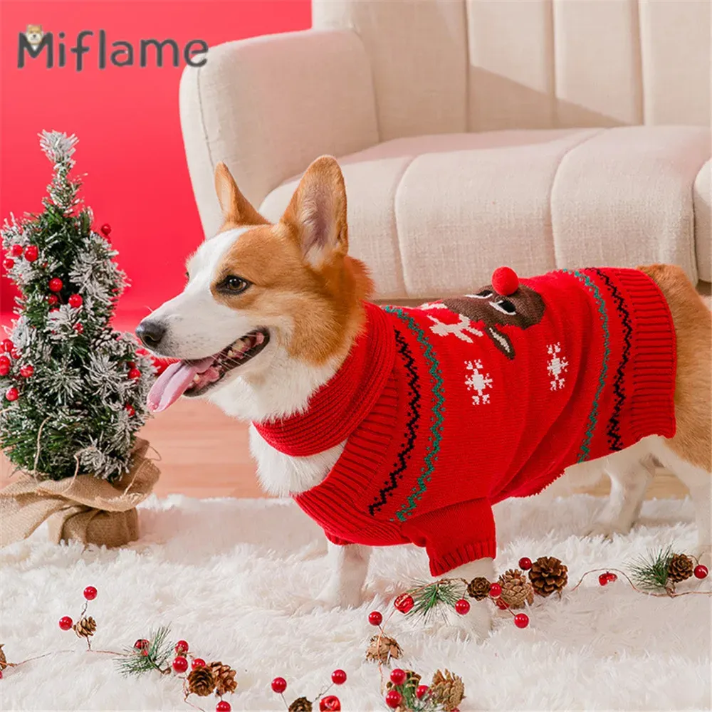 Chandails Miflame nouveau noël vêtements pour animaux de compagnie wapiti pull écharpe ensemble adapté aux petits chiens moyens Corky teckel nouvel an chiot pull