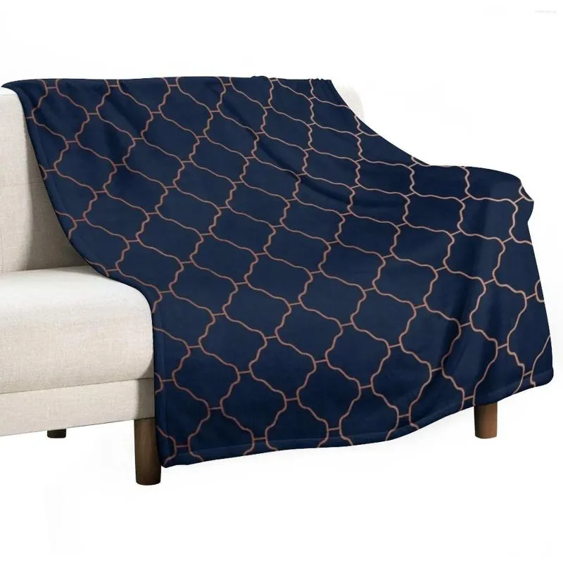 Filtar Navy Blue and Copper Seamless Mönster Kasta filtbäddsoffa