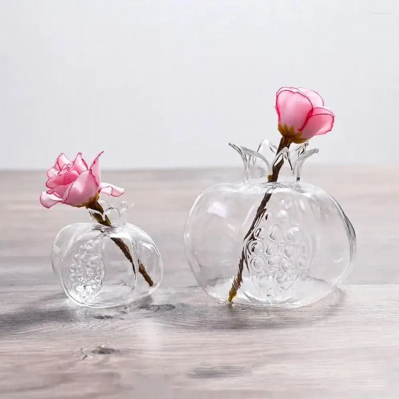 Vases Creative Grenade Forme Vase Mini Rouge Transparent Hydroponique Fleur À La Main Marteau Modèle Verre Décoration De Bureau